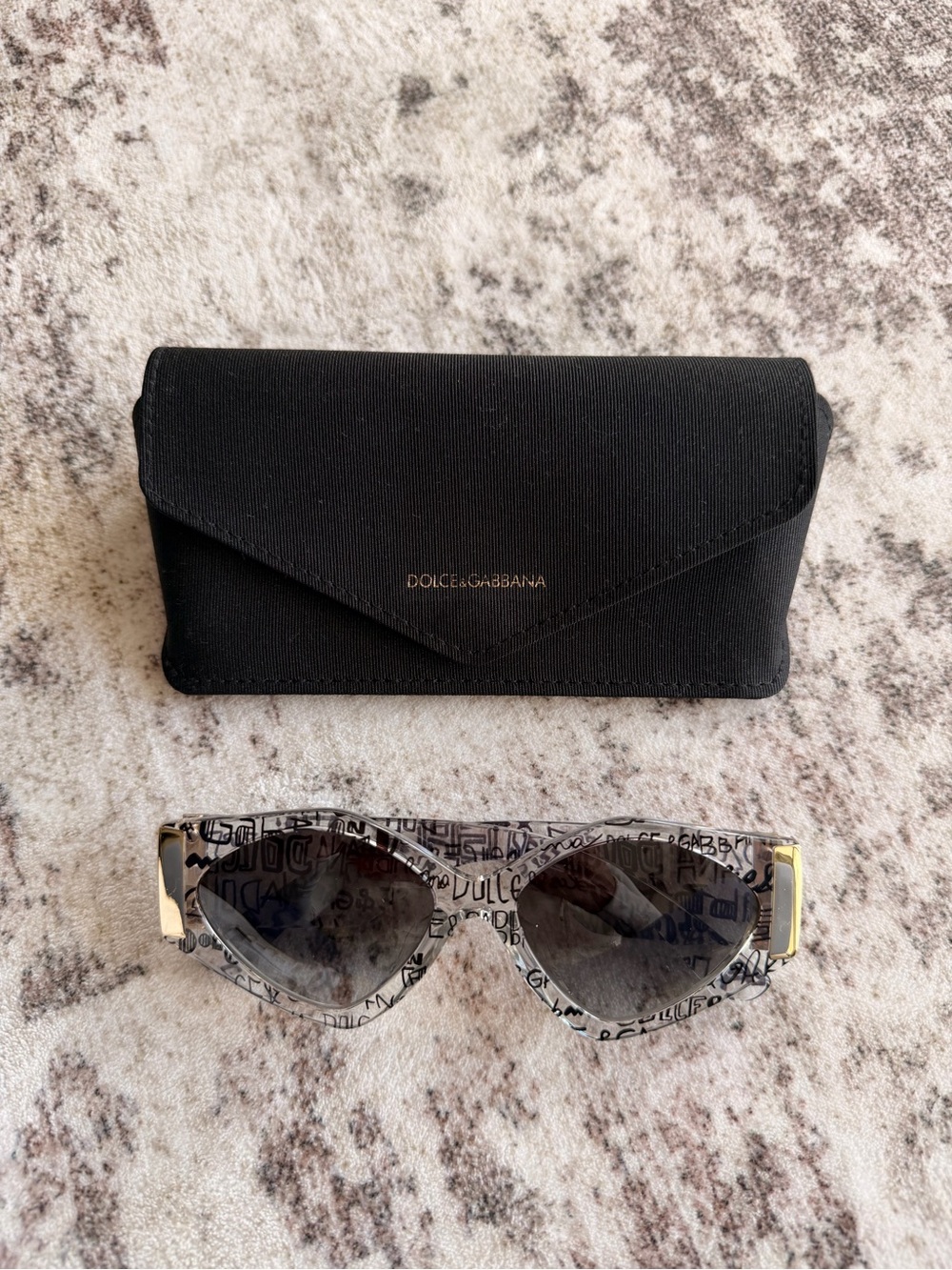 Dolce & Gabbana Black and Gold Logo Cat-Eye Sunglasses